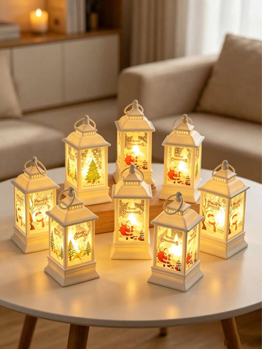 2pcs Best-Selling Christmas Square Lantern LED Flameless Home Decor Christmas Tree Santa Claus Holiday Lantern Decoration Lights Flameless Warm Light Desktop Christmas Print Pattern Ornament Small Light Suitable For Holiday Atmosphere - Christmas Lanterns - View 1