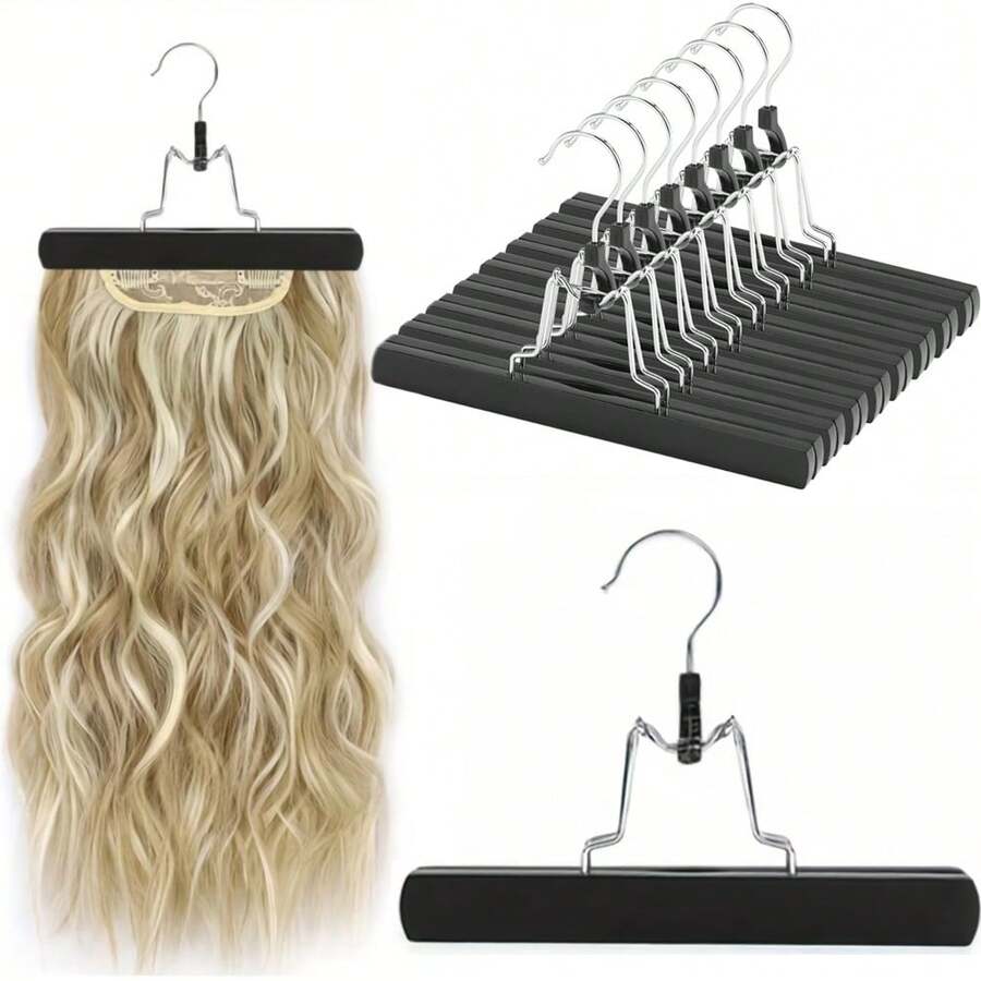 Hair Extension Hanger Wooden Holder For Wig,Hairpieces Pants Hanger For Clothes Pants Carrier Wig Holder With Double Anti-Slip Stickers - View 1