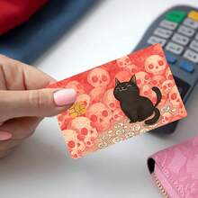Pegatina de piel para tarjeta bancaria, tarjeta de crédito, tarjeta de débito, tarjeta de transporte y tarjeta de llave de habitación con diseño de calavera de gato negro lindo - etiqueta engomada - Ver 6