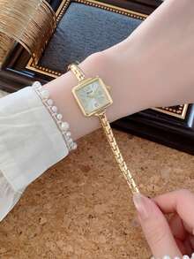 1件女款金色橢圓石英手錶，優雅時尚，適合日常配戴，生日、畢業禮物，休閒聚會與宴會 - 金色 - 查看 3