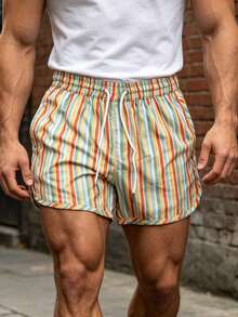 Men's Summer Thin Color Block Striped Casual Sports Loose Quick-Dry Beach Shorts - Multicolor - View 2