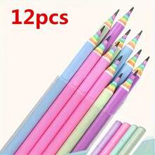 12pcs Wooden Rainbow Exterior Black Core Pencils, Suitable For Adults And Students, Multi-Color Pencils For Writing, Drawing, Sketching, Back To School Office Supplies, Holiday Gifts (Random Packaging) - Default - View 9