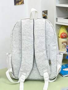 1pc Nylon Solid Color Large Capacity Backpack With Coin Purse, Fashion Casual Student School Commute Travel Bag For Men And Women School Supplies - White - View 4
