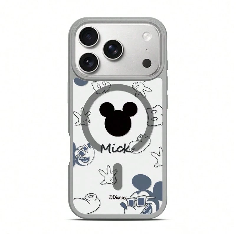 Miniso Disney Mickey dan Minnie Mouse Pasangan Sederhana Kartun Mickey Mouse MagSafe Pengisian Daya Magnetik, kompatibel dengan iPhone 17/17 Pro Max/16/17 Pro/15/14/16 Plus/17 Air/IP 13/15 Pro/12/15 Plus, tahan jatuh dan tahan gores, kompatibel dengan Apple. - Grey - View 1
