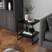 Industrial Style Side Table, Coffee Table, Bedside Table, 1 Shelf, Black - 黑色 - 查看 9
