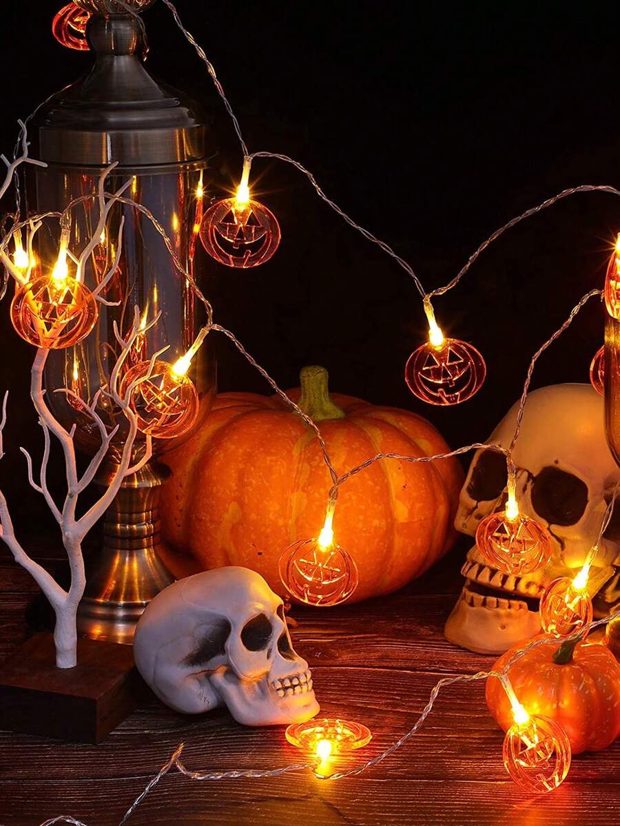 Halloween Decoration Hollow Orange Pumpkin String Lights, Eerie Gothic Haunted House Autumn Atmosphere, Ideal Halloween Gift, 1.5M/3M, Yard Garden Porch Window Room Home Halloween Thanksgiving Party Decor, Fall Decor