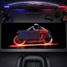 Blue Holographic Fighter/Red Neon Light Trail Transparent Motorcycle Rider Extended Gaming Mouse Pad, Large Non-Slip Rubber Waterproof Keyboard Desk Mat, Suitable For PC Laptop Gaming Office Desktop Decoration - View 2