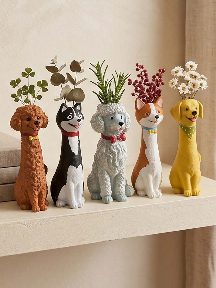 1pc Handmade Funny Dog-Shaped Unique Resin Vase, Home Desktop Decor Ornament | Home Decor, Room Decor, Bohemian Style, Desktop Decor, Cute Collectible, Unique Gift, Dining Table Centerpiece, Housewarming Gift - New Model - View 1