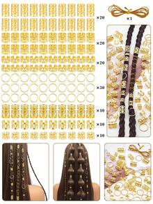121件組金色髒辮髮環套組，編髮設計頭飾配件，可調節式髮飾，適合女性與女孩 - 金色 - 查看 3