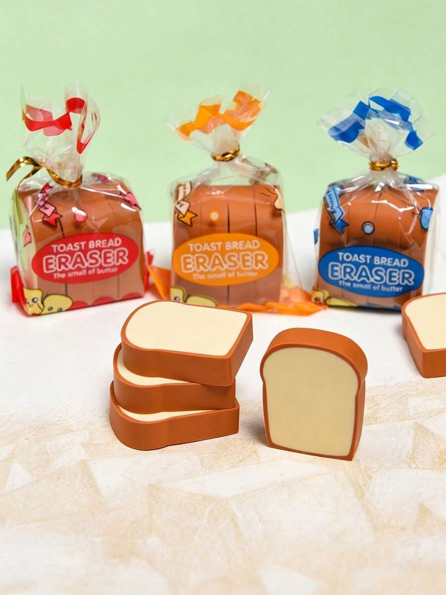 12pcs Bread Shaped Mini Toast 3D Erasers, Pencil Erasers, Drawing Supplies, Student Artist Sketching Tools, Art And School Supplies, Erasers, Back To School Gift