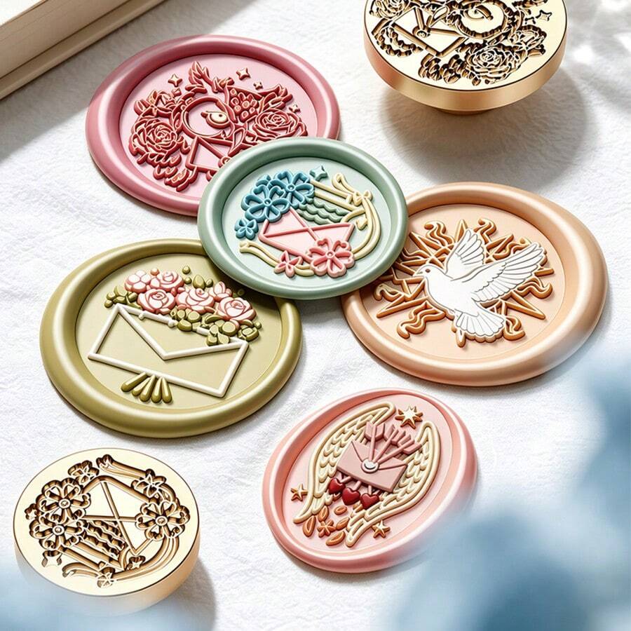 1件 七月新品 信封系列蠟封印章頭 多款創意信封圖案 可用於信封封口、書籤、剪貼簿、文具、禮物裝飾的蠟封工具