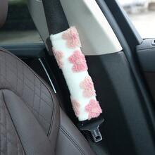 1pc Women's Car Seat Belt Cover, Short Plush Jacquard Floral Warm Fuzzy Seat Belt Sleeve - A - View 3