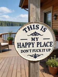 1pc Fun Garden Metal Sign - "My Happy Place - Do Not Disturb": Vintage Style Decorative Sign With Exquisite Print; Round Welcome Sign Suitable For Home, Garden, Farmhouse Or Cafe Wall Decor; Also Suitable For Halloween Decoration - One Size Fits All - View 2