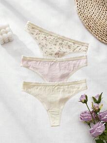 Aesletic 3PCS Plus Size Women's Floral Thong, Fresh-Style Lingerie Sexy - Multicolor - View 3
