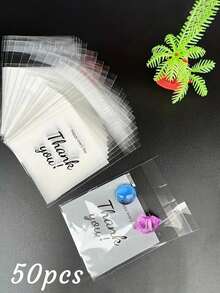 100pcs/50pcs, Multiple Sizes And Specifications, Translucent, Happy Every Day, Thank You Letter Bags, Jewelry Necklace, Earrings, Small Items Storage Bags, Self-Adhesive Sealing Bags, Dust-Proof, Wear-Resistant, Anti-Oxidation Packaging OPP Bags, Suitable For Daily Gatherings And Home Use - A - View 6