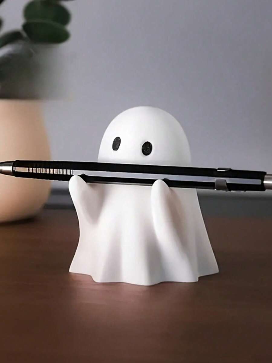 5pcs/1pc Cute Ghost Pen Holder, Creative Desktop Pen Stand, Resin Ghost Shaped Pen Organizer, Fun Office Desk Decor, Suitable For Home, School, Office As Spooky Gift, Back To School/Back To School/Halloween/Christmas Essential