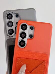 Luxury Card Slot Faux Leather Shockproof Phone Case Compatible With Samsung Galaxy S26Ultra S25Ultra S24Ultra S26Plus S23Ultra S26 S25Plus Protection Wallet Card Holder Back Cover - Orange - View 3