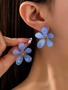 1 Pair Fashionable Green Floral Earrings, Natural Forest Style, Suitable For Daily Wear And Travel Photography - Green - View 13
