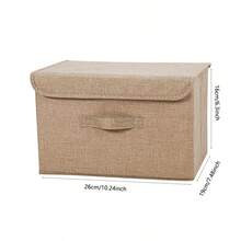 1pc Foldable Linen CD Storage Box, Collapsible Storage Bin With Lid, Toy Organizer Basket, Laundry Hamper - Camel - View 7
