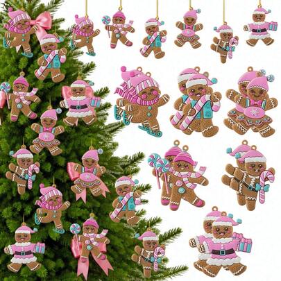 12Pcs Christmas Gingerbread Man Ornaments For Christmas Tree Pink Blue Gingerbread Man Candy Cane Hanging Ornament Decoration For Holiday Xmas Tree Party,Christmas Tree,Santa Claus,Christmas Decorations,Gingerbread House