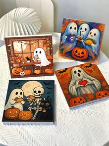 1/4pcs DIY Halloween Ghost Number Painting, Adult Beginner Handmade, Canvas Art Wall Decor, Halloween Gift - Frameless - View 12