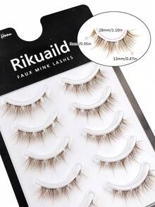 Rikuaild 5對自然棕色動漫漫畫風尖翹蓬鬆貓眼條狀假睫毛，透明細隱形梗，輕盈，適合柔和日常妝容 - 自然纖長款 - 查看 4