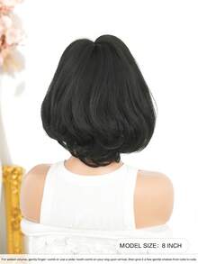 NAMM Short Black Bob Wigs For Women Layered Wave Hair Wig With Side Part Bangs Natural Synthetic Heat Resistant Fiber Wig For Cosplay Daily And Daily Use 8 Inch, Halloween - Black - View 3
