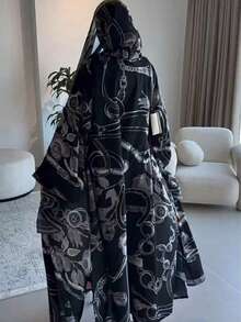 2 Pieces Set Floral Print Open Abaya With Matching Hijab, Modest Islamic Outfit For Women Daily Wear - Multicolor - View 2