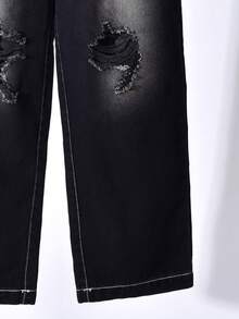 Vihyde Boys' American Vintage Plaid Apron & Distressed Wide Leg Straight Jeans 2 Pieces Set - Black - View 8