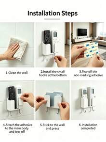 1pc Wall-Mounted Remote Control Holder, No-Drill Self-Adhesive, TV/Air Conditioner Remote Storage, Bedside Phone Stand, Multi-Functional Home & Office Organizer, Gift School Supplies - Style 1 - View 9