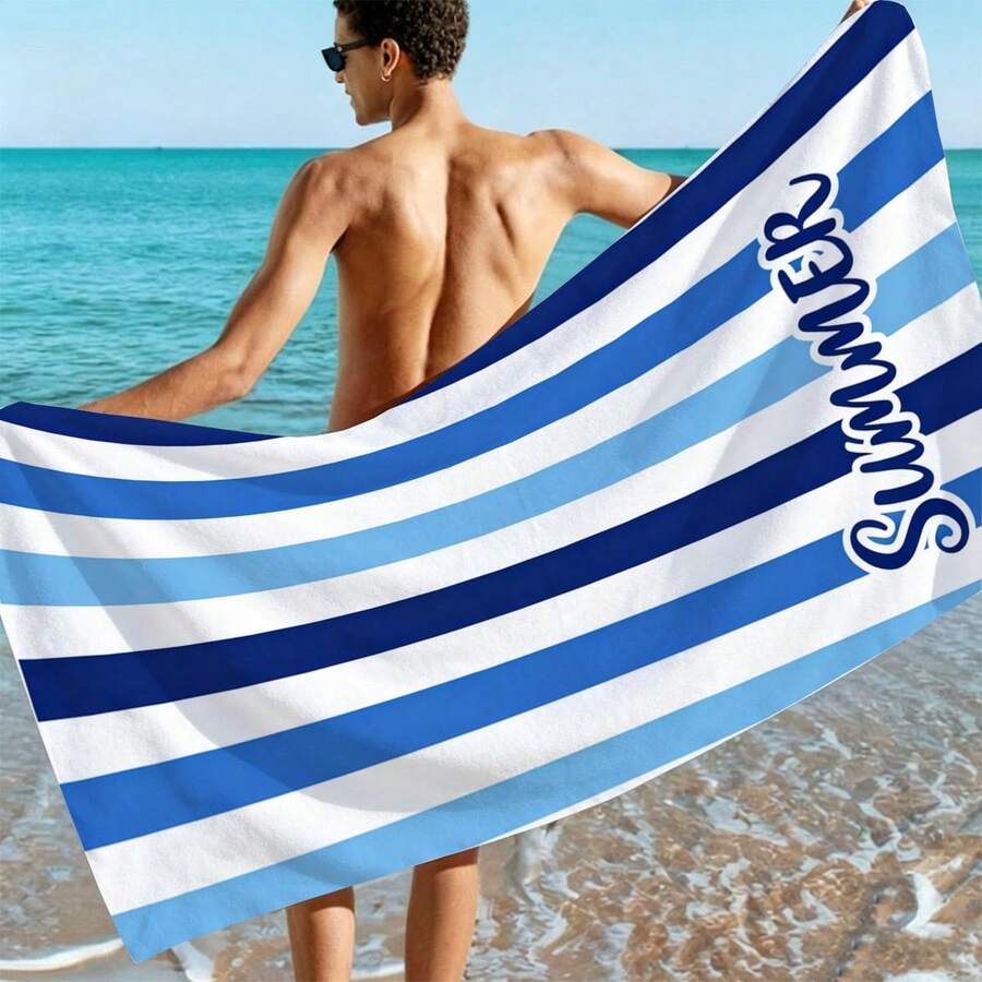 1件條紋夏季超細纖維沙灘巾,柔軟吸水輕量毛巾,適合成人與青少年,完美適用於沙灘、旅行與游泳沙灘毯 - 彩色 - 查看 1