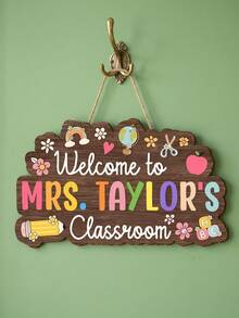 1pc Personalized Teacher Classroom Door Sign, Custom Wooden Hanging Door Hanger, 2D Welcome Sign, Welcome To Teacher Classroom Decor Gift, Gift For Teacher,Personalized Gifts, Back To School Gifts - Multicolor - View 5