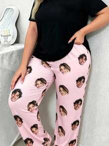 1Pc Plus Size Custom Face Photo Pajama Pants Personalised Picture Women Night Wear Sleepwear Trousers Gift For Wife - Multicolor - View 3