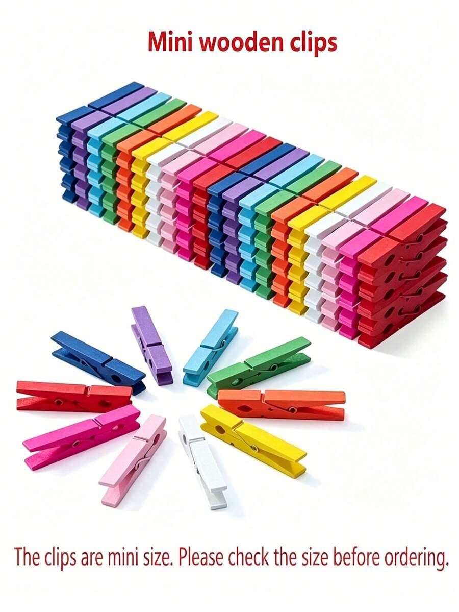 100 buah Klip Kayu Kecil Berwarna-warni, Klip Gantung Foto, Klip Memo Lucu, Klip Pakaian, Klip Segel, Klip Foto Kayu, Cocok untuk Seni Kerajinan Tangan, Dekorasi DIY Multifungsi - A - View 1