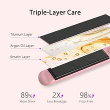 LANDOT Ceramic Flat Iron Hair Straightener, Professional Hair Straightener, Create Smooth Straight Hair Style, 1 Inch High-End 2-In-1 Styling Tool, With Digital Temperature Control - Rose Gold - View 3