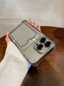 適用於 iPhone 17/17 Pro/17 Pro Max/16/15/14/13/12/11 系列手機殼，1件 Ins 風格四角防摔一體式卡夾全包覆防摔保護殼，17 Pro Max 手機殼，時尚手機殼 - 黑色 - 查看 3