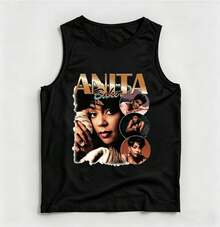 Vintage Anita Baker Big Head T-Shirt Unisex Retro R&B Graphic Tank Top Must-Have For 80s Music Fans Soft Comfy Top Perfect For Concerts Hangouts - 黑色11 - 查看 1