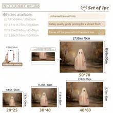 1pc Framed Canvas Wall Art, Cute Pink Ghost Holding Candle Canvas Wall Hanging, Vintage Autumn Forest Oil Painting, Dark Academia Style Halloween Atmosphere Decor, Suitable For Modern Home Decor, Room Decor, Dorm Decor, Bedroom Decor, Bathroom Decor, Kitchen Decor, Dining Room Decor, Living Room Decor, Office Decor, School Decor, Ghost Art, Gothic Halloween Poster, Halloween Decor, Halloween Home Decor, Ghost, Horror Decor - Pink Ghost - View 3