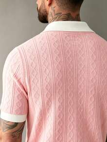 GRDR Men's Knit Short Sleeve Top With Contrast Trim Design, Summer Fashion Casual T-Shirt - Pink - View 9