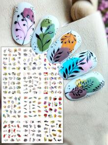 SWEET TREND 2 Peças Adesivos de Arte de Unhas com Plantas Florais em Aquarela Grandes, Decalques de Unhas com Transferência de Água, Adesivos de Unhas com Flores e Folhas Minimalistas com Transferência de Água, Suprimentos de Decoração de Unhas DIY - Multicolorido - Visão 4