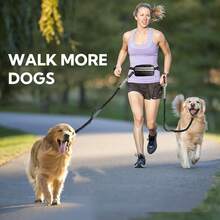 Pochete para corrida com cães, mãos livres, com cinto, alças duplas, guia elástica retrátil, adequada para cães de porte médio a grande, costura refletora, ideal para caminhadas, trilhas e ciclismo. - Preto + Azul Celeste (Corda de Reboque Simples) - Visão 5