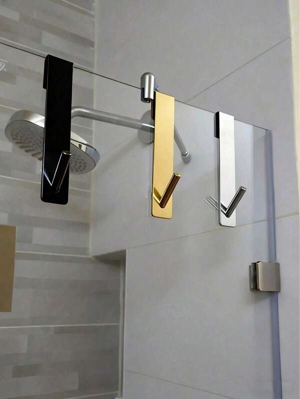 1pc Stainless Steel S-Shaped Shower Towel Bar, Suitable For Glass Doors, Bathroom Bathrobe Hook, Wall-Mounted Coat Rack, Coat Rack, Hanger, Hook, Hanger, Room Decoration, Over-The-Door Coat Rack, Wall-Mounted Hanger, Closet Storage