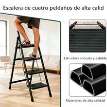 Unicame Escalera Plegable para Casa, Escalera Plegable 4 Peldaños, Diseño Antideslizante, Diseño de Cierre de , Escalera Tubular, Escalera de Tijera, para Hogar Oficina Almacén-Negro - Negro4 Niveles - Ver 4