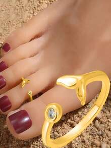 1 buah Cincin Jari Kaki Ekor Putri Duyung Emas dengan Hiasan Berlian Imitasi, Cocok untuk Wanita Bermain di Pantai, Hadiah untuk Ibu - Emas - View 2