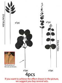 20/4pcs Halloween Black Artificial Branches, Halloween Artificial Pine Tree Flowers, Black Artificial Eucalyptus Branches With Leaves, Halloween Artificial Eucalyptus Flowers, For DIY Vase Bouquet, Gothic Home Style, Room Decor, Autumn Decor - Multicolor - View 12