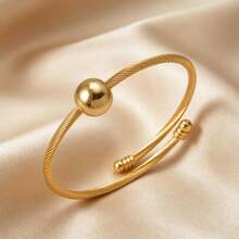 極簡 18K 金不鏽鋼圓珠雙層螺旋手鍊，女款日常穿搭時尚多層次飾品 - 金色 - 查看 3