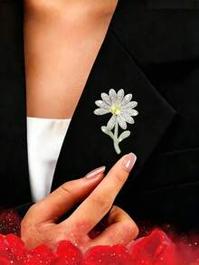 1pc Fashion Rhinestone Daisy Flower Brooch, Personalized Accessory, Holiday Gift, Versatile For Daily Wear - Silver - View 2