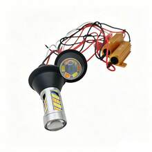 7440 1156 BA15S P21W Dual Color LED Brake & Turn Signal Light Bulbs, Complete Retrofit Kit With 50W Load Resistors, Error-Free Operation, OE Plug & Play Extension Harness Adapter - White/Amber - View 7