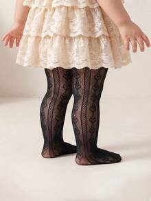 1pc Spring/Summer Girls/Infants Black Hollow Heart Pattern Mesh Stockings, Cute Fashionable Comfortable Skin-Friendly Leggings, Casual Lightweight Breathable Soft Versatile Tights, Suitable For Stage Performance, School, Vacation, Style - Black - View 3
