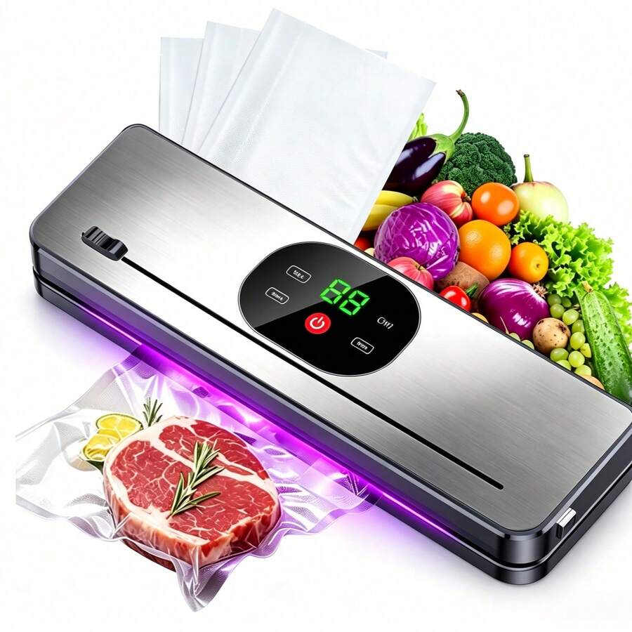 Vacuum Sealer Machine With Digital Display, Automatic Food Sealing Machine, Compact Mini Vacuum Packaging Machine, Suitable For Meat, Vegetables And Fruit Storage, Comes With 10 Vacuum Bags, Ideal For Meal Prep And Camping Use - Multicolor - View 1